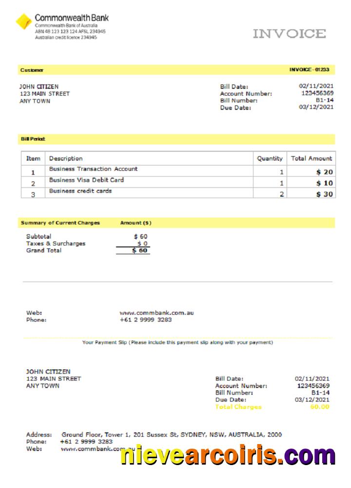 USA Commonwealth invoice